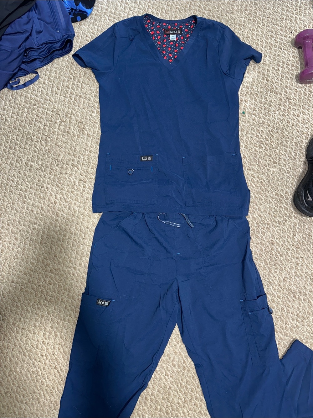 koi Navy Blue V-Neck Scrub Top and Pants Set